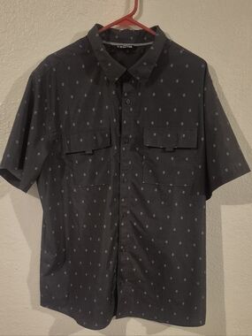 Voyager Men's Short Sleeve Woven Button Up Stretch Shirt XL Black UV Protect
